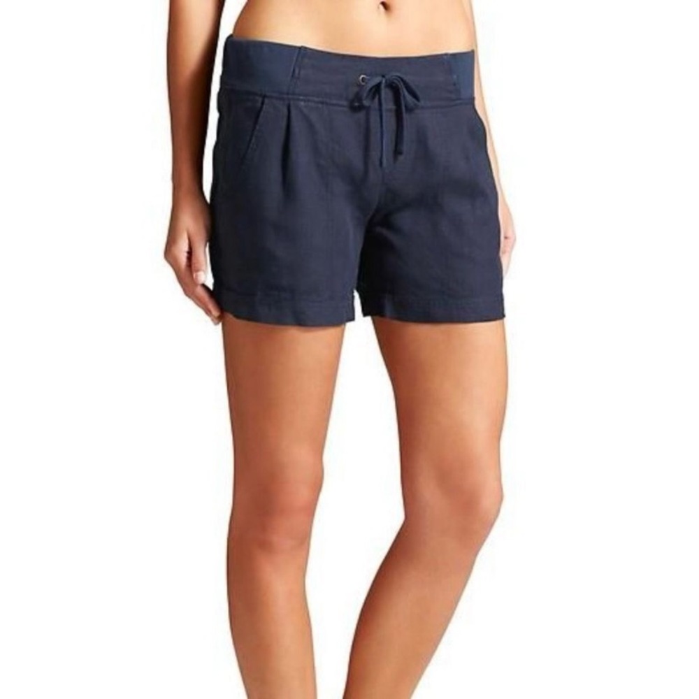 Athleta Linen Creston Shorts Navy Blue